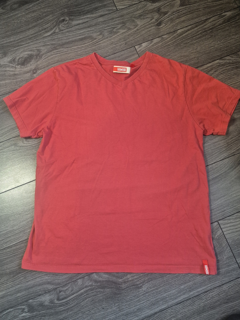 Hamabe Quality Cotton Red Tshirt Slight V Neck
